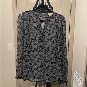 LOFT Floral Blouse in Black and Gray